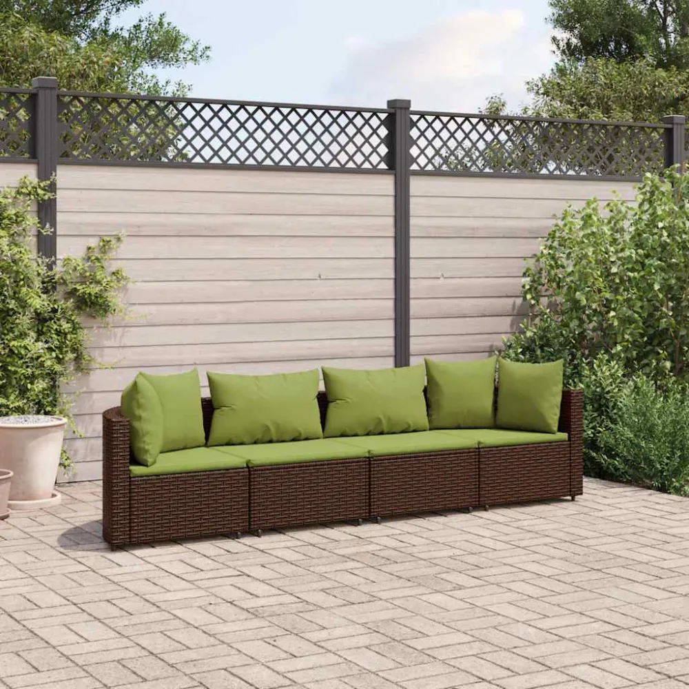 4-delige Loungeset met kussens poly rattan bruin vidaXL