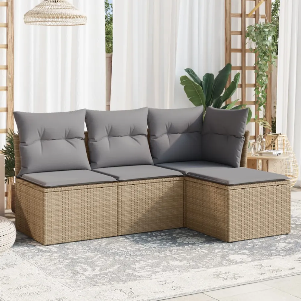 4-delige Loungeset met kussens poly rattan beige vidaXL