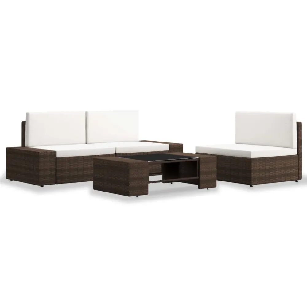 4-delige Loungeset poly rattan bruin vidaXL
