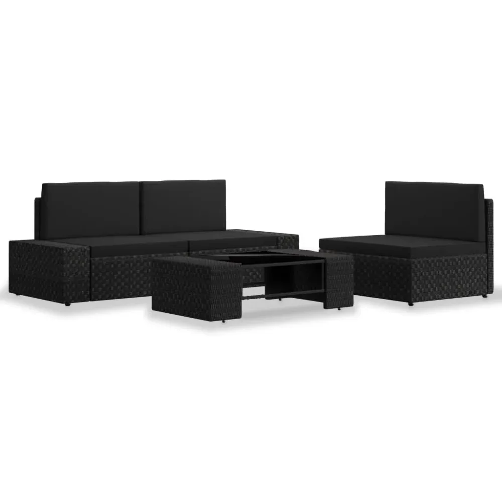 4-delige Loungeset poly rattan zwart vidaXL
