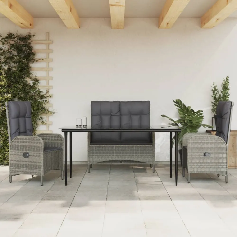 4-delige Tuinset met kussens poly rattan grijs vidaXL