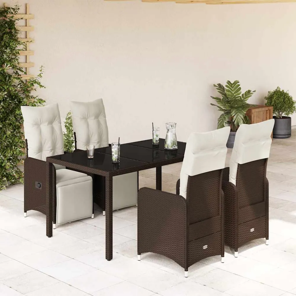 5-delige Bistroset met kussens poly rattan bruin vidaXL