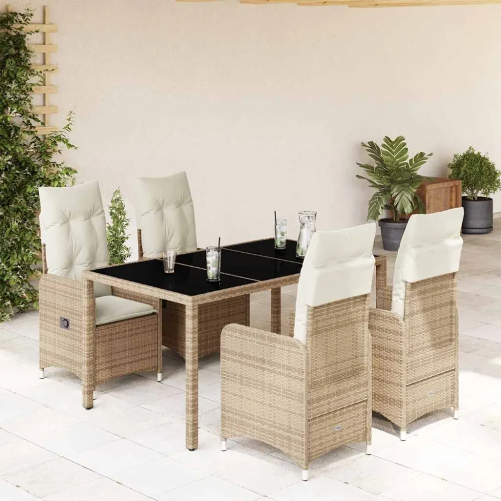 5-delige Bistroset met kussens poly rattan beige vidaXL