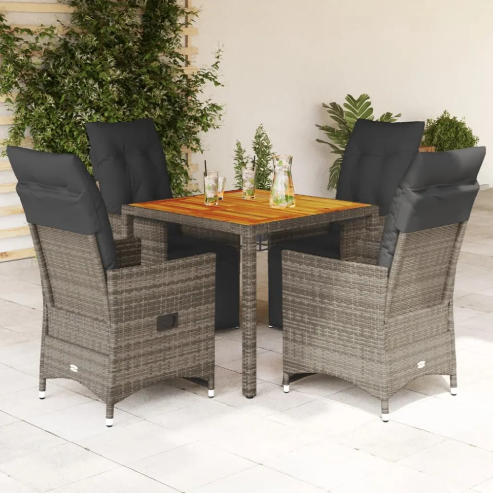 5-delige Bistroset met kussens poly rattan grijs vidaXL