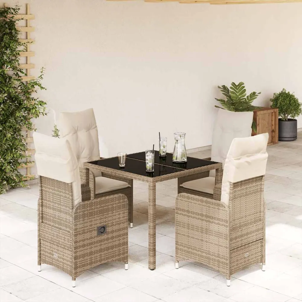 5-delige Bistroset met kussens poly rattan beige vidaXL