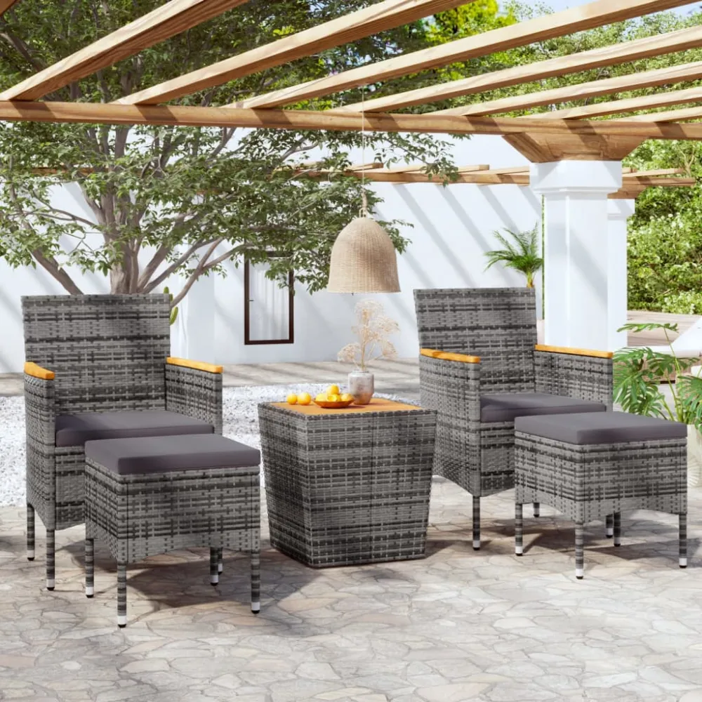 5-delige Bistroset poly rattan en massief acaciahout grijs vidaXL