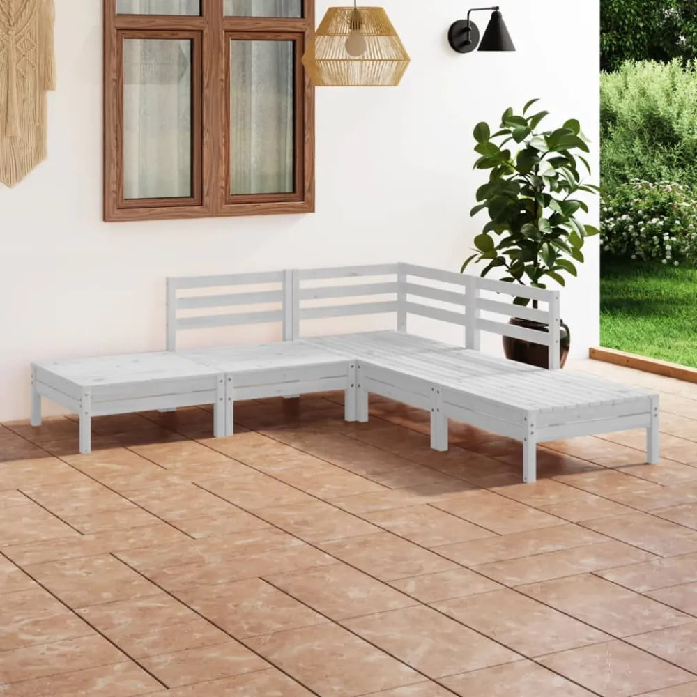 5-delige Loungeset massief grenenhout wit vidaXL