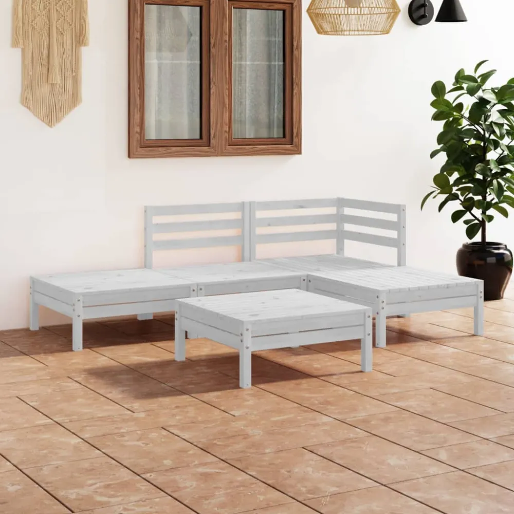 5-delige Loungeset massief grenenhout wit vidaXL