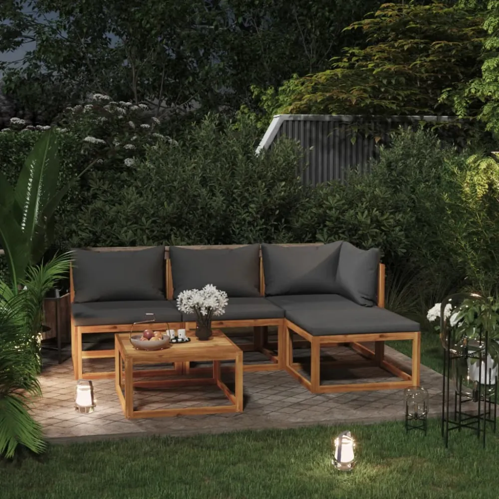 5-delige Loungeset met kussens massief acaciahout vidaXL
