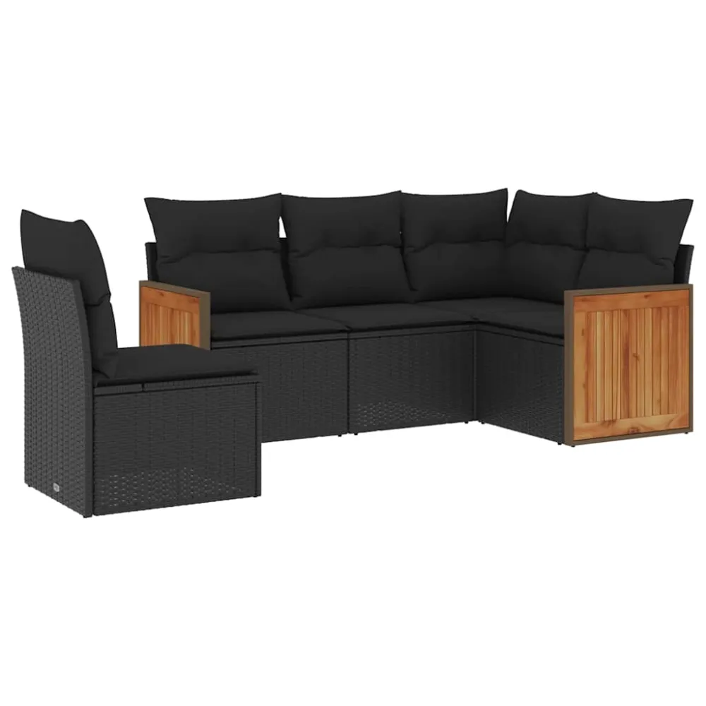 5-delige Loungeset met kussens poly rattan zwart vidaXL