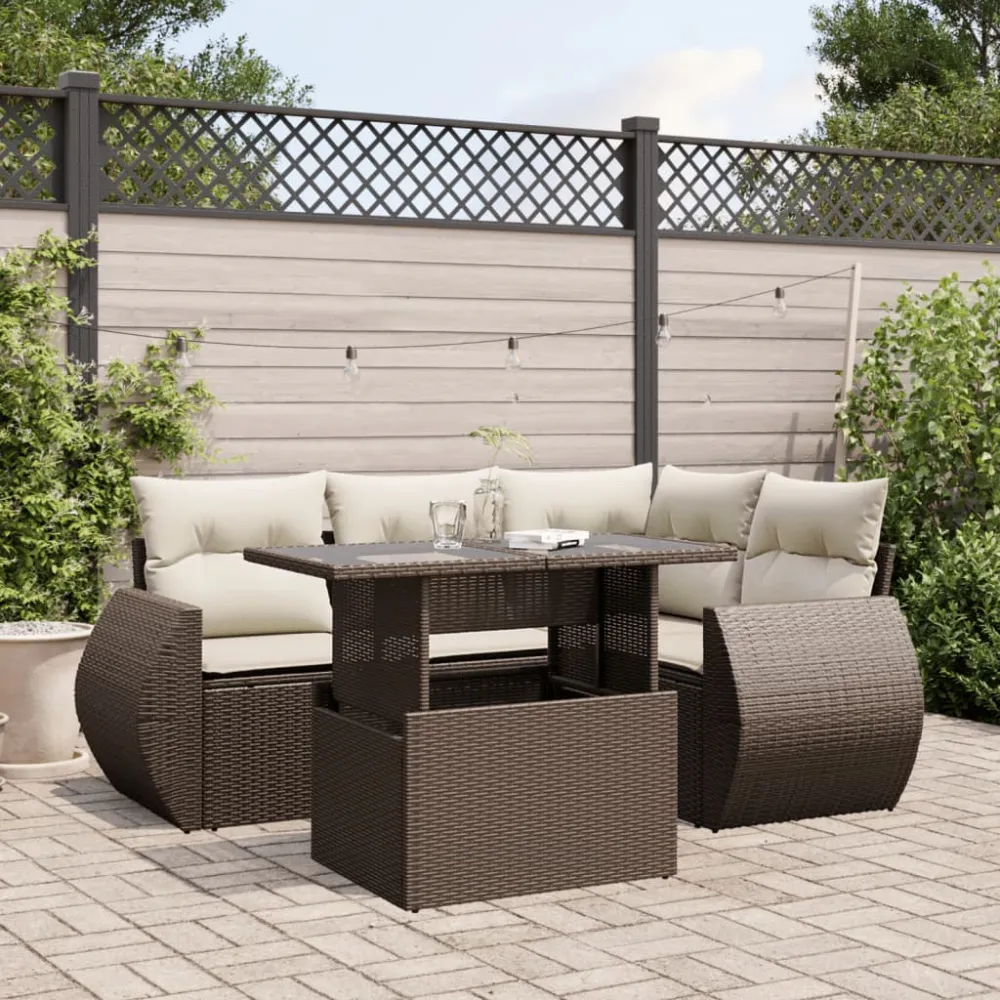 5-delige Loungeset met kussens poly rattan bruin vidaXL