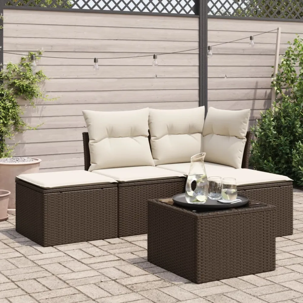 5-delige Loungeset met kussens poly rattan bruin vidaXL