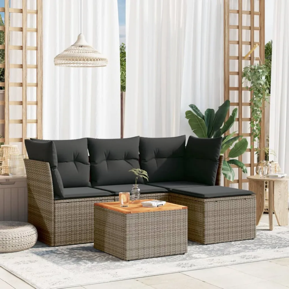 5-delige Loungeset met kussens poly rattan grijs vidaXL