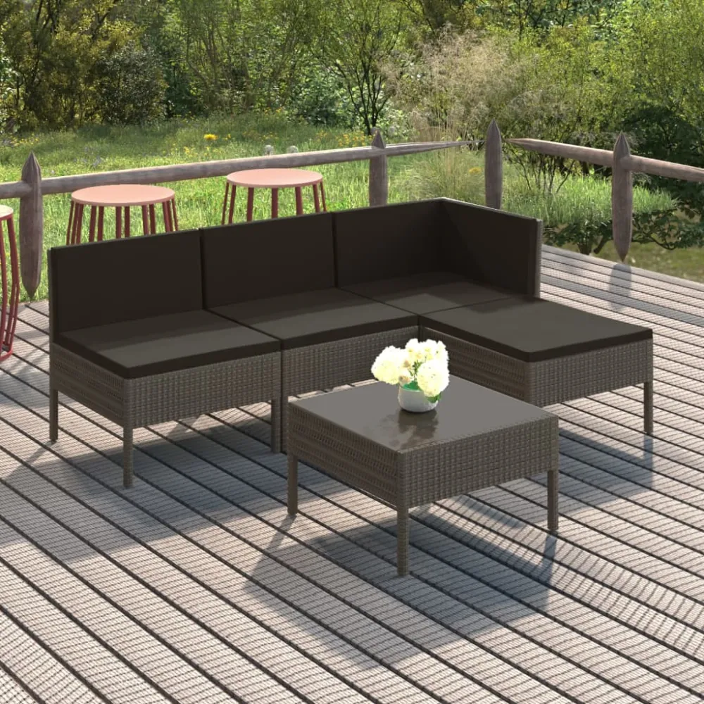 5-delige Loungeset met kussens poly rattan grijs vidaXL