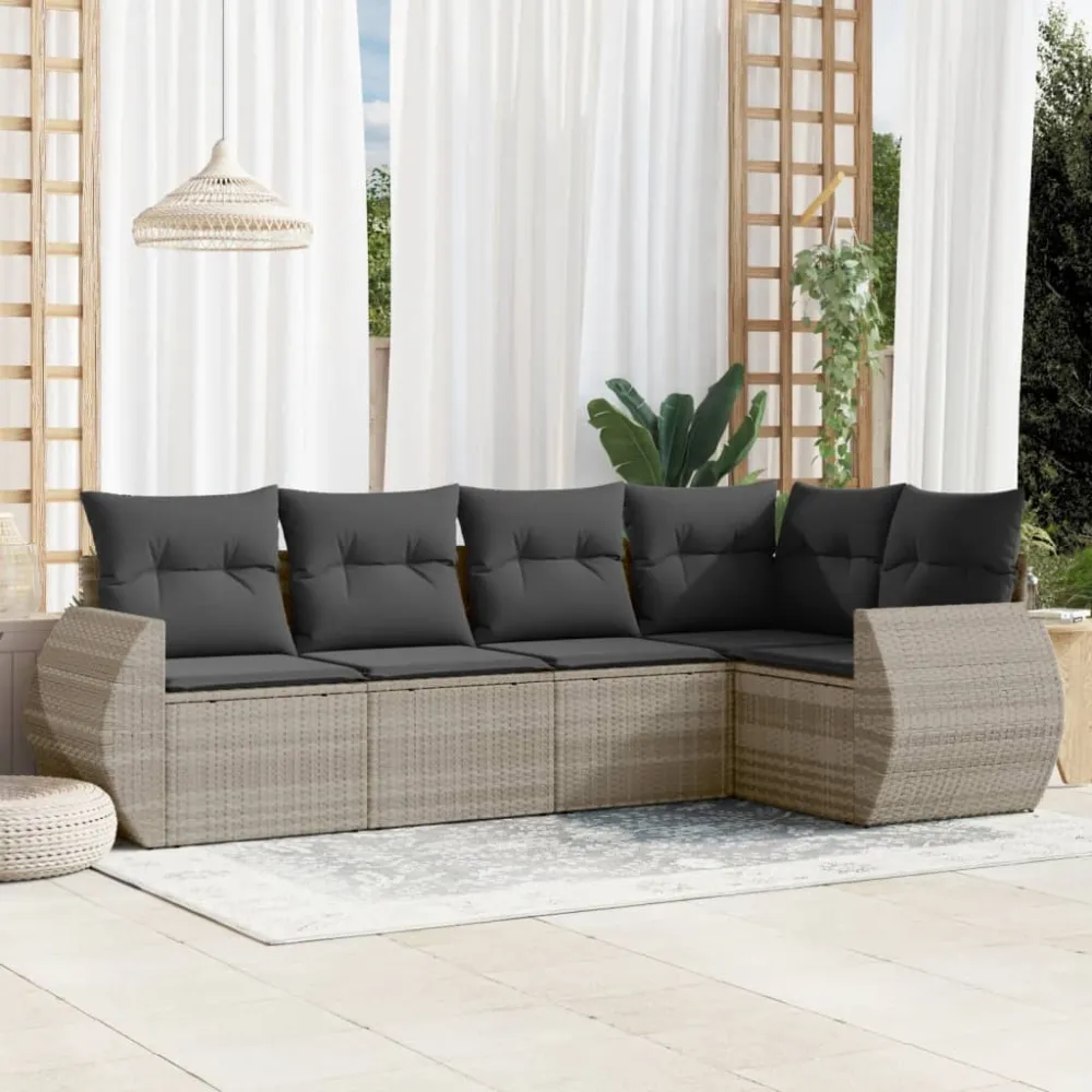 5-delige Loungeset met kussens poly rattan lichtgrijs vidaXL