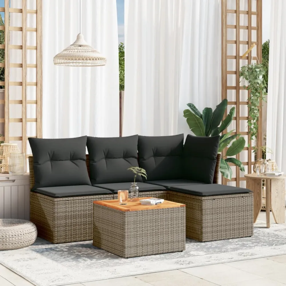 5-delige Loungeset met kussens poly rattan grijs vidaXL