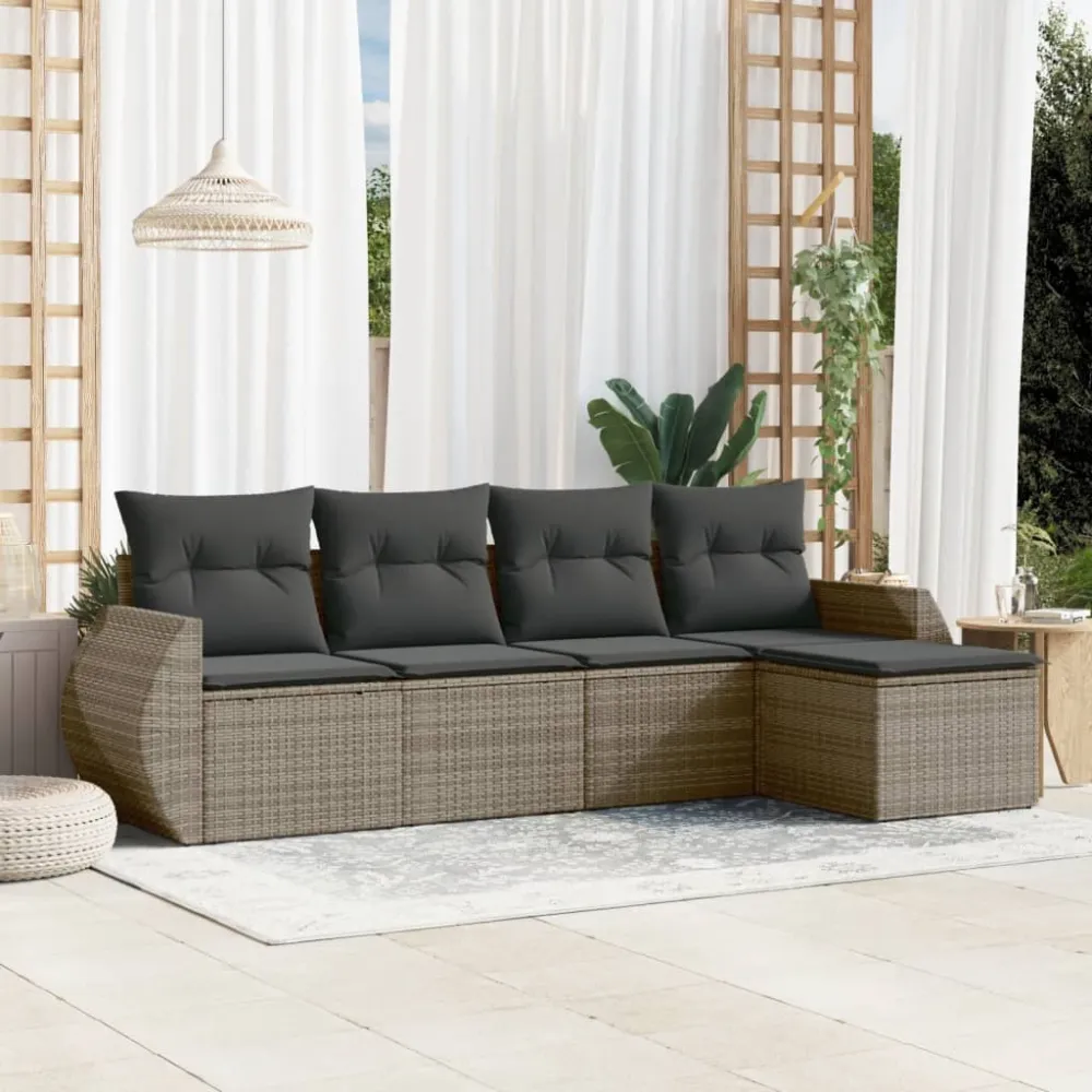 5-delige Loungeset met kussens poly rattan grijs vidaXL