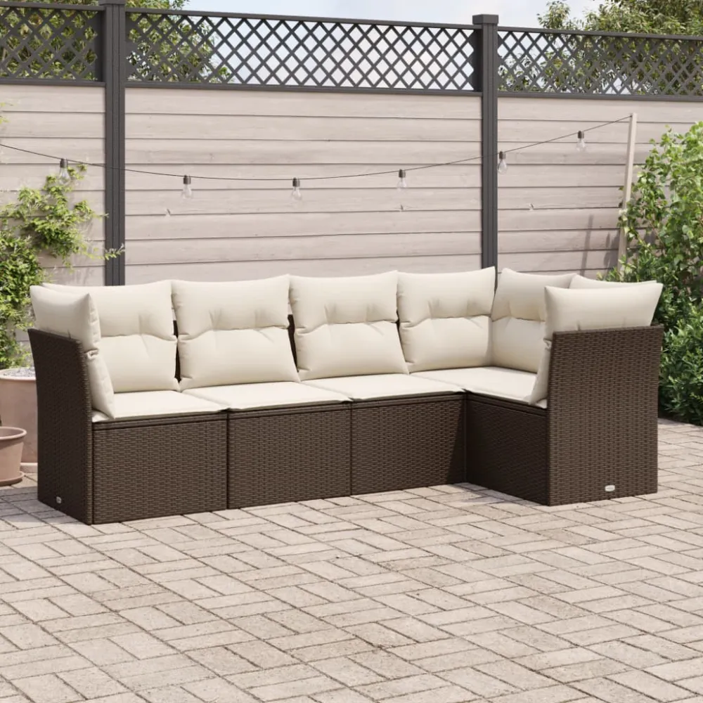 5-delige Loungeset met kussens poly rattan bruin vidaXL