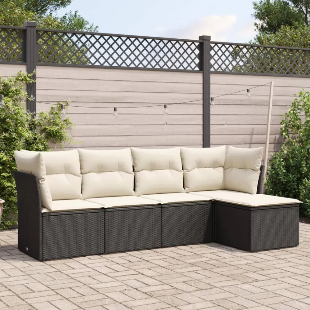 5-delige Loungeset met kussens poly rattan zwart vidaXL