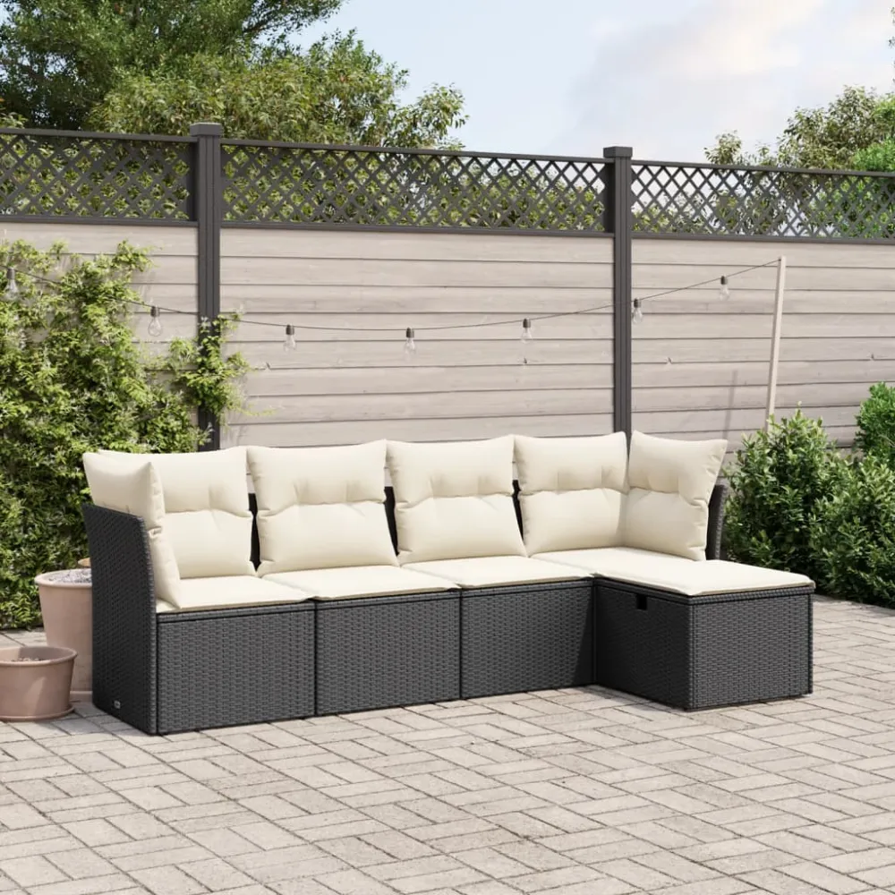 5-delige Loungeset met kussens poly rattan zwart vidaXL