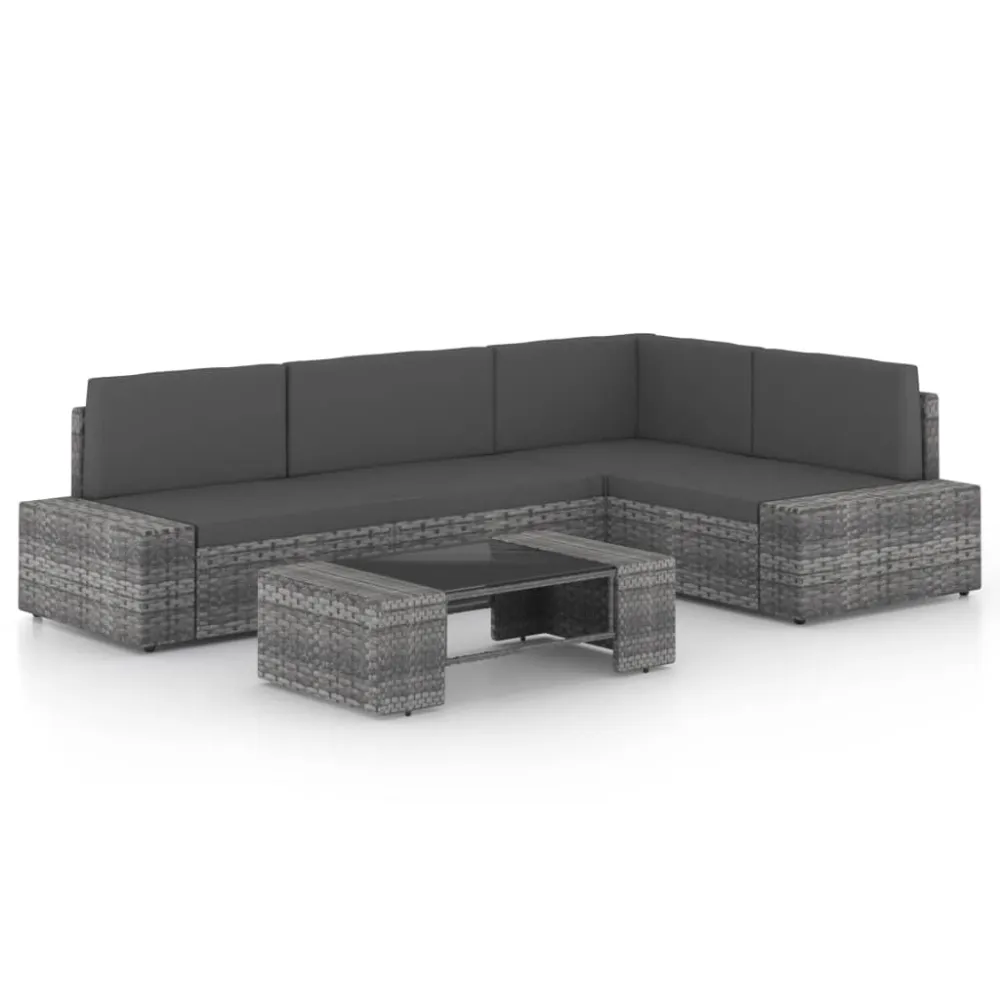 5-delige Loungeset met kussens poly rattan grijs vidaXL