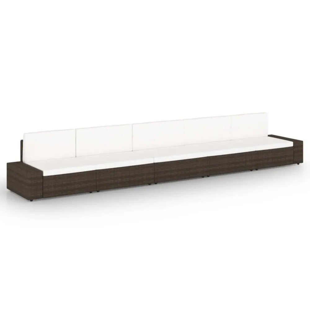 5-delige Loungeset met kussens poly rattan bruin vidaXL