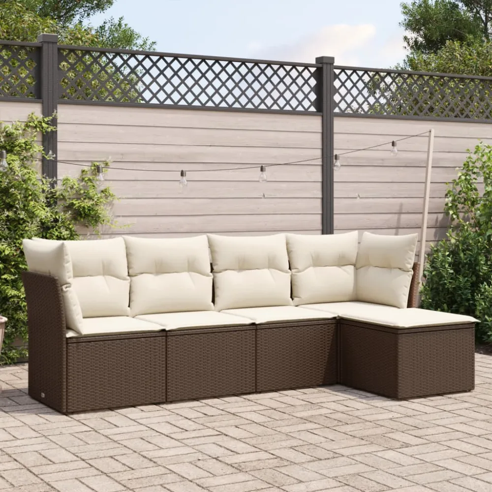 5-delige Loungeset met kussens poly rattan bruin vidaXL