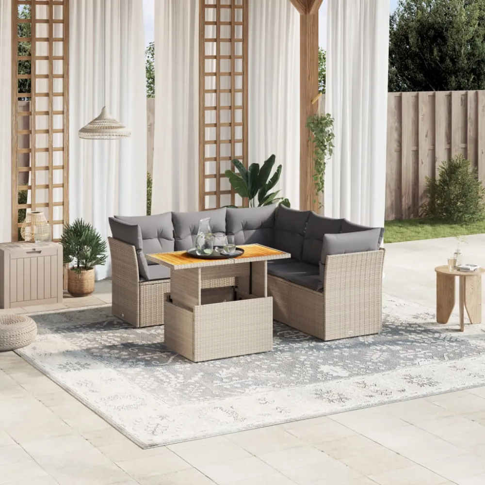 5-delige Loungeset met kussens poly rattan beige vidaXL