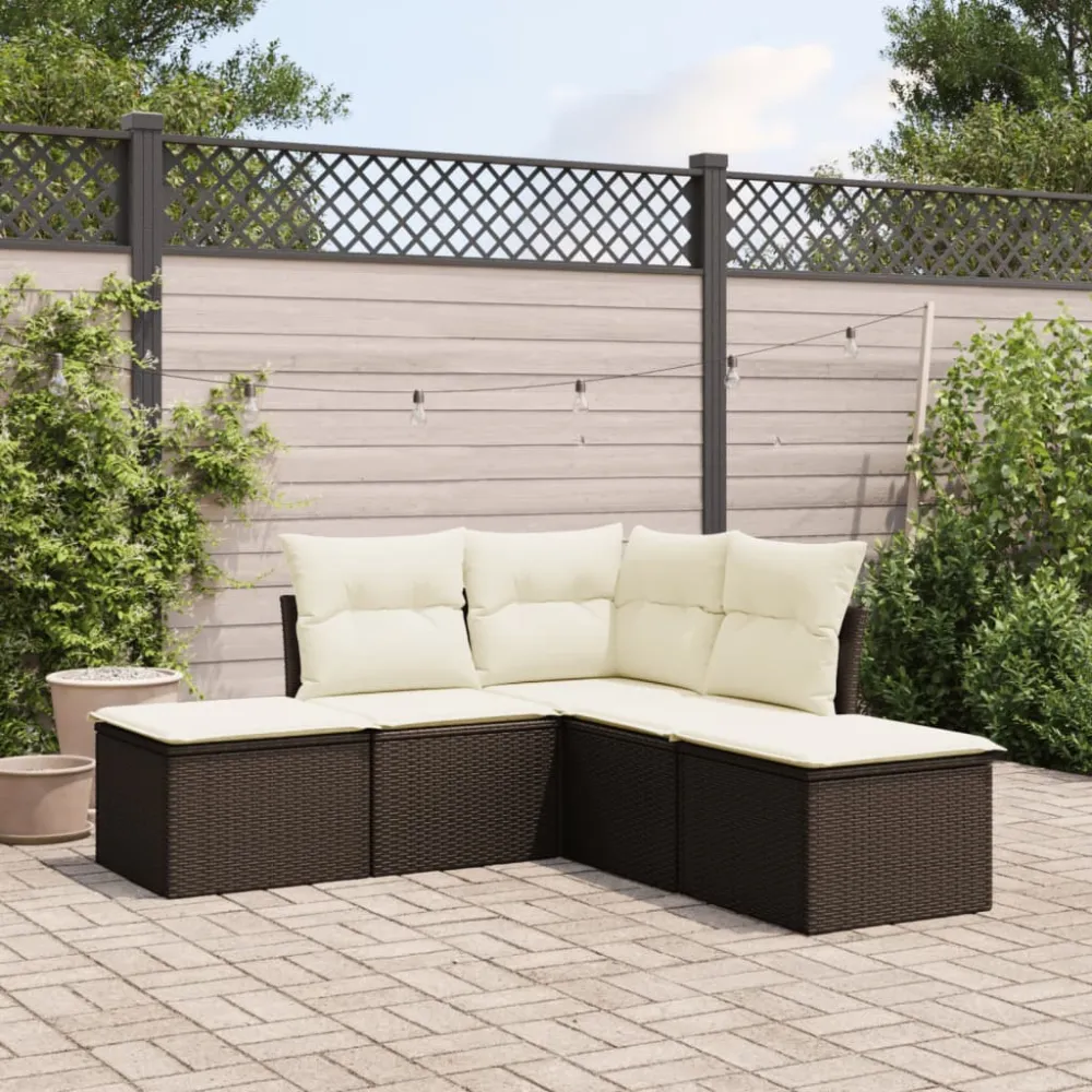 5-delige Loungeset met kussens poly rattan bruin vidaXL