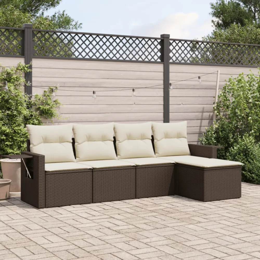 5-delige Loungeset met kussens poly rattan bruin vidaXL