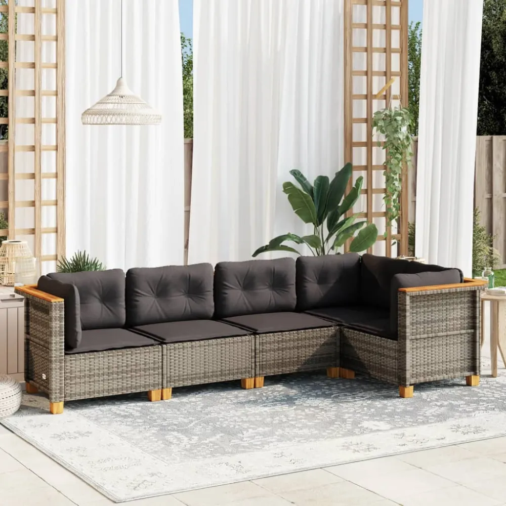 5-delige Loungeset met kussens poly rattan grijs vidaXL