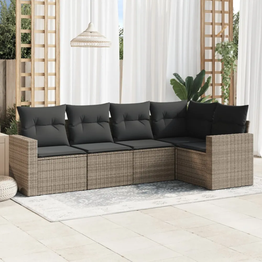 5-delige Loungeset met kussens poly rattan grijs vidaXL