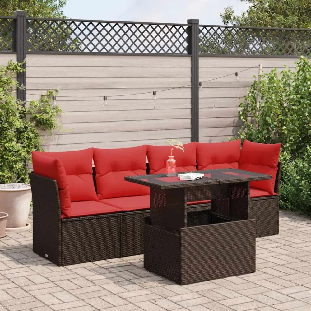 5-delige Loungeset met kussens poly rattan acacia bruin vidaXL