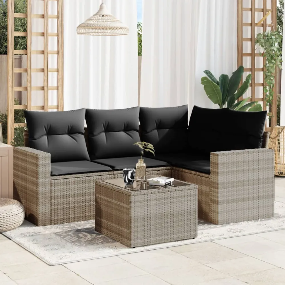 5-delige Loungeset met kussens poly rattan lichtgrijs vidaXL