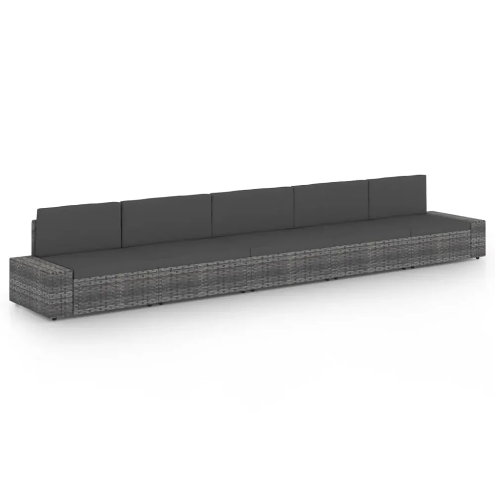 5-delige Loungeset met kussens poly rattan grijs vidaXL