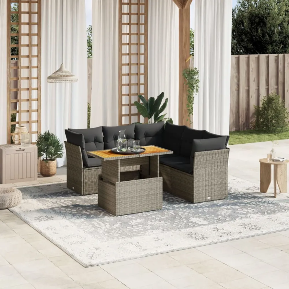 5-delige Loungeset met kussens poly rattan grijs vidaXL