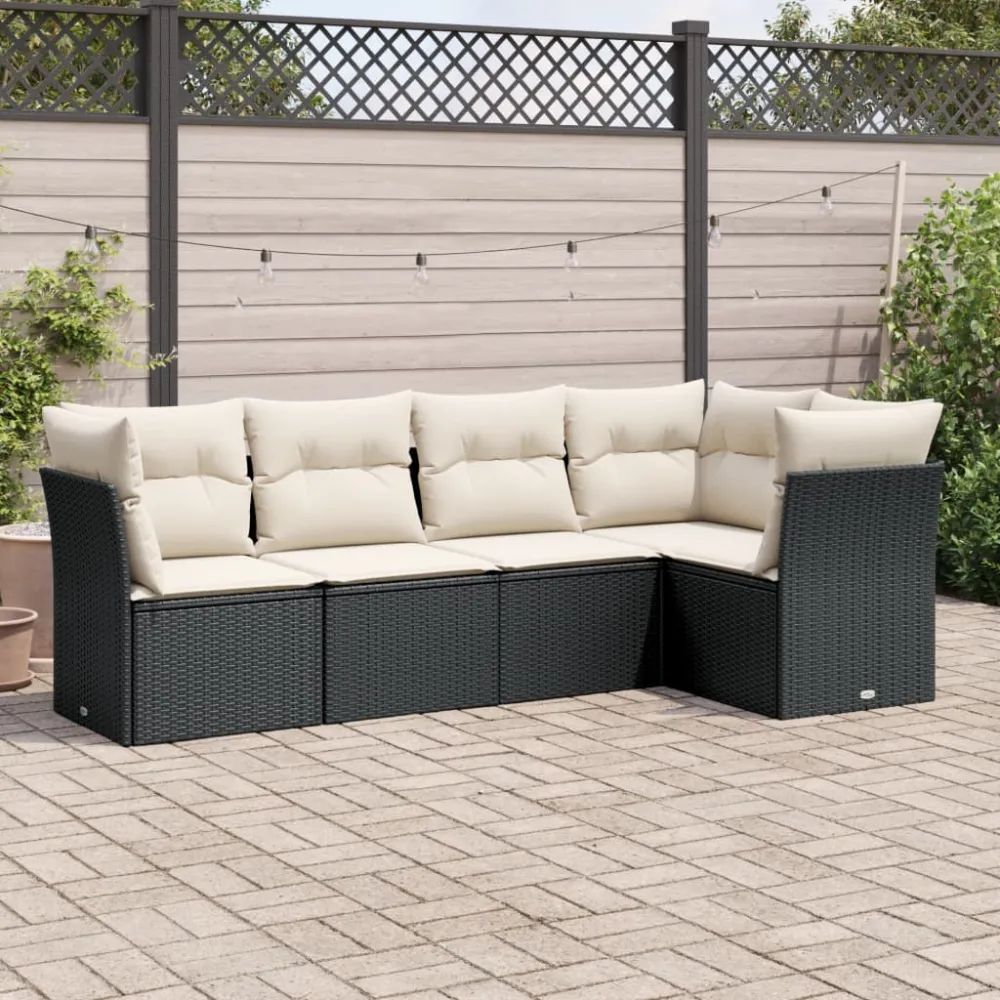 5-delige Loungeset met kussens poly rattan zwart vidaXL