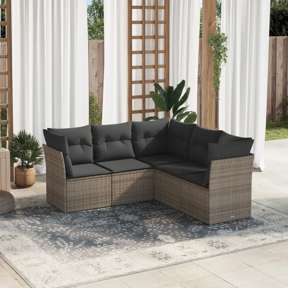 5-delige Loungeset met kussens poly rattan grijs vidaXL