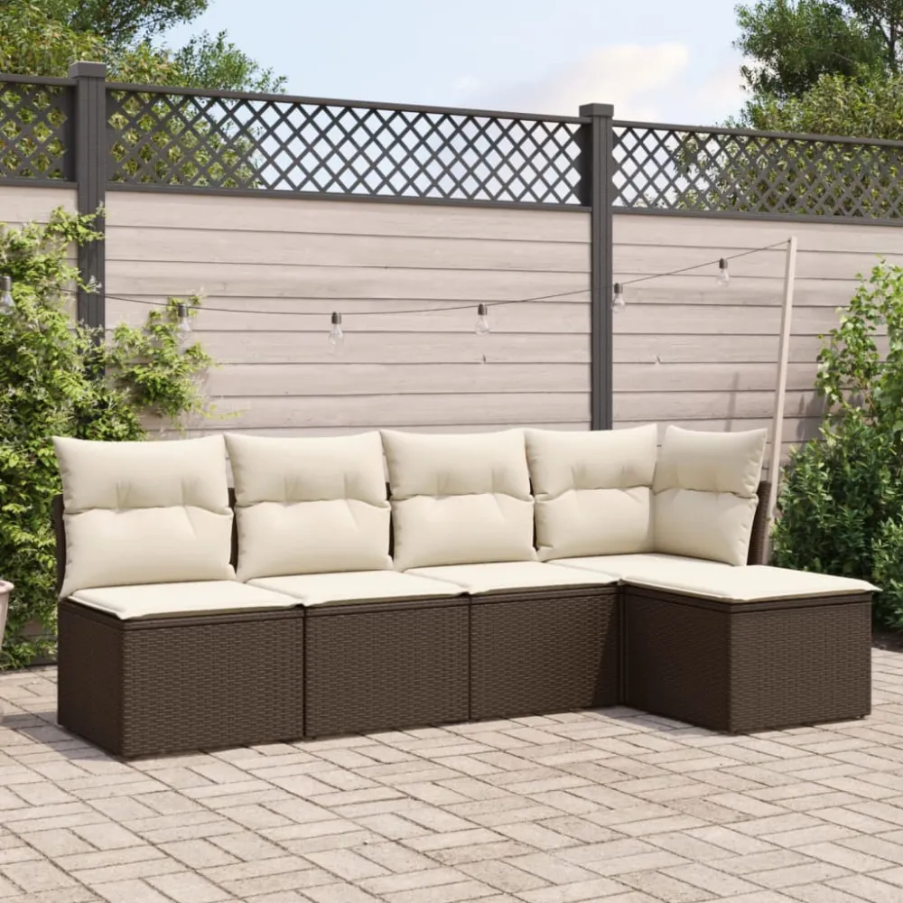 5-delige Loungeset met kussens poly rattan bruin vidaXL