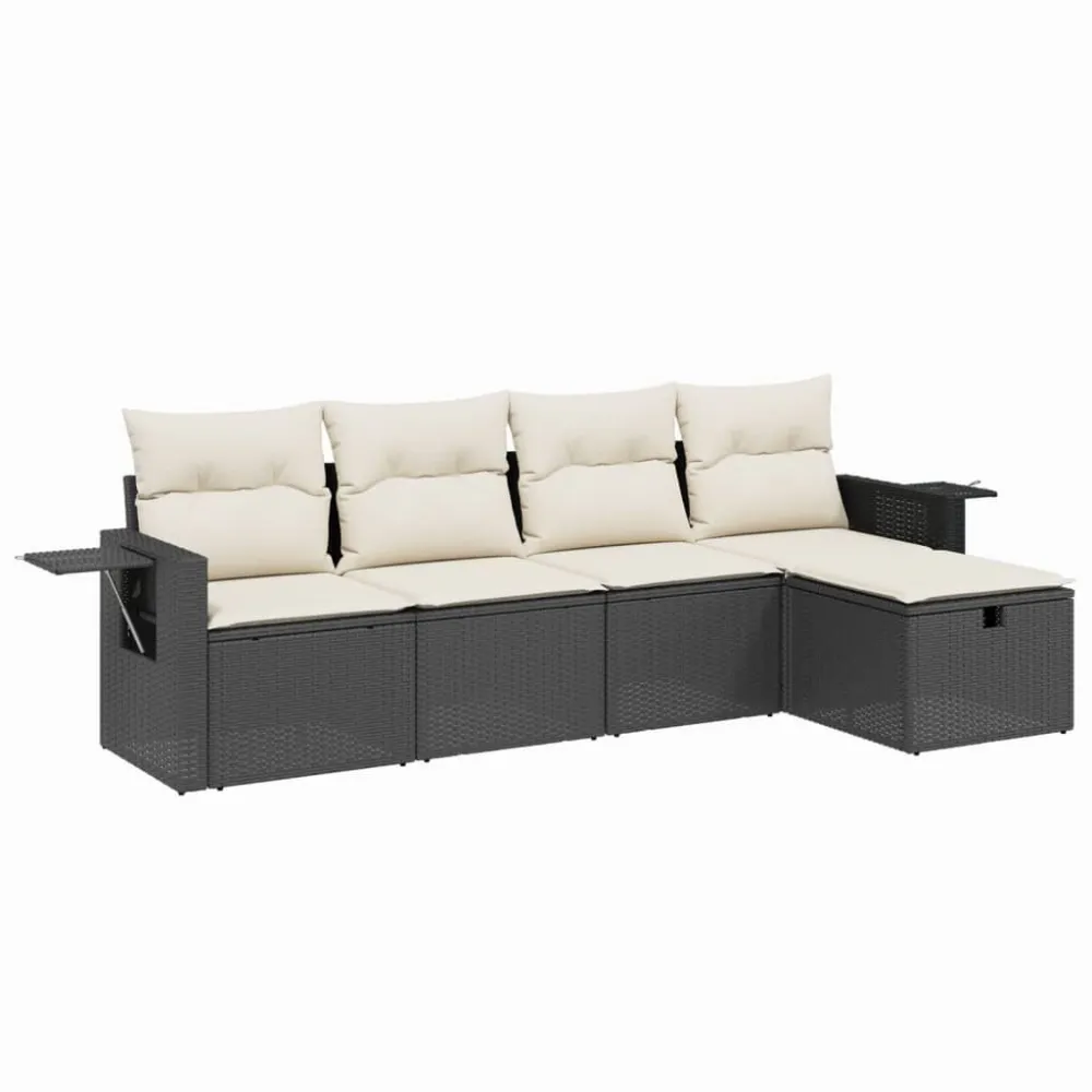 5-delige Loungeset met kussens poly rattan zwart vidaXL