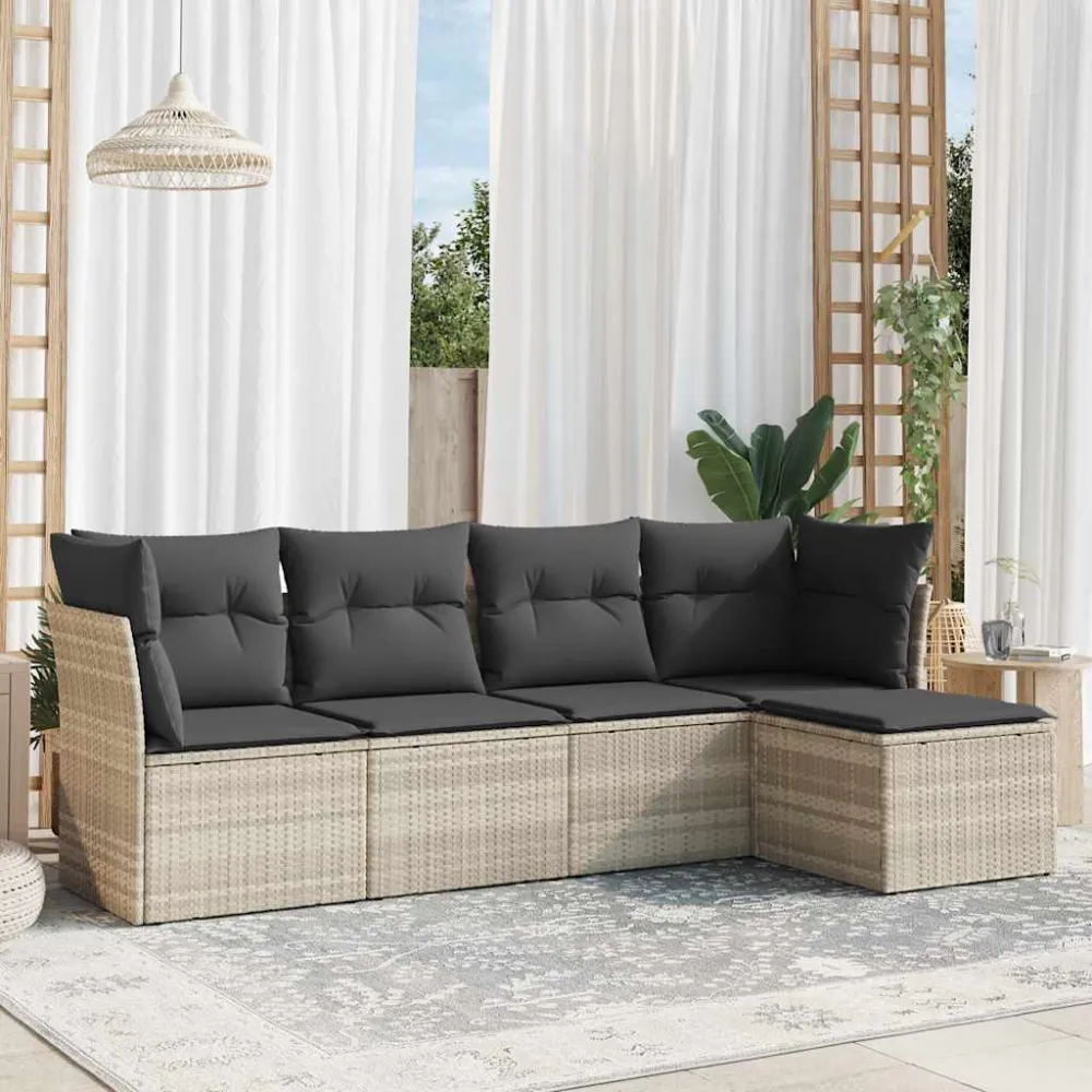 5-delige Loungeset met kussens poly rattan lichtgrijs vidaXL