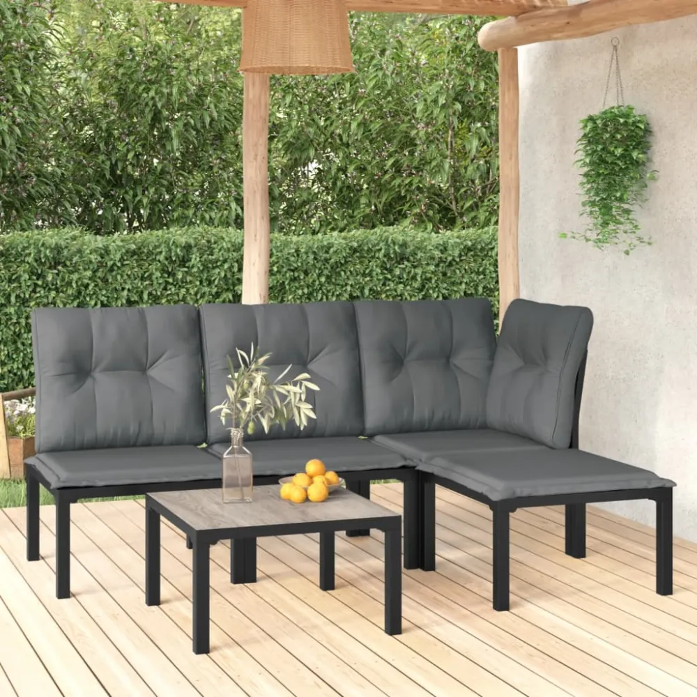 5-delige Loungeset poly rattan zwart en grijs vidaXL