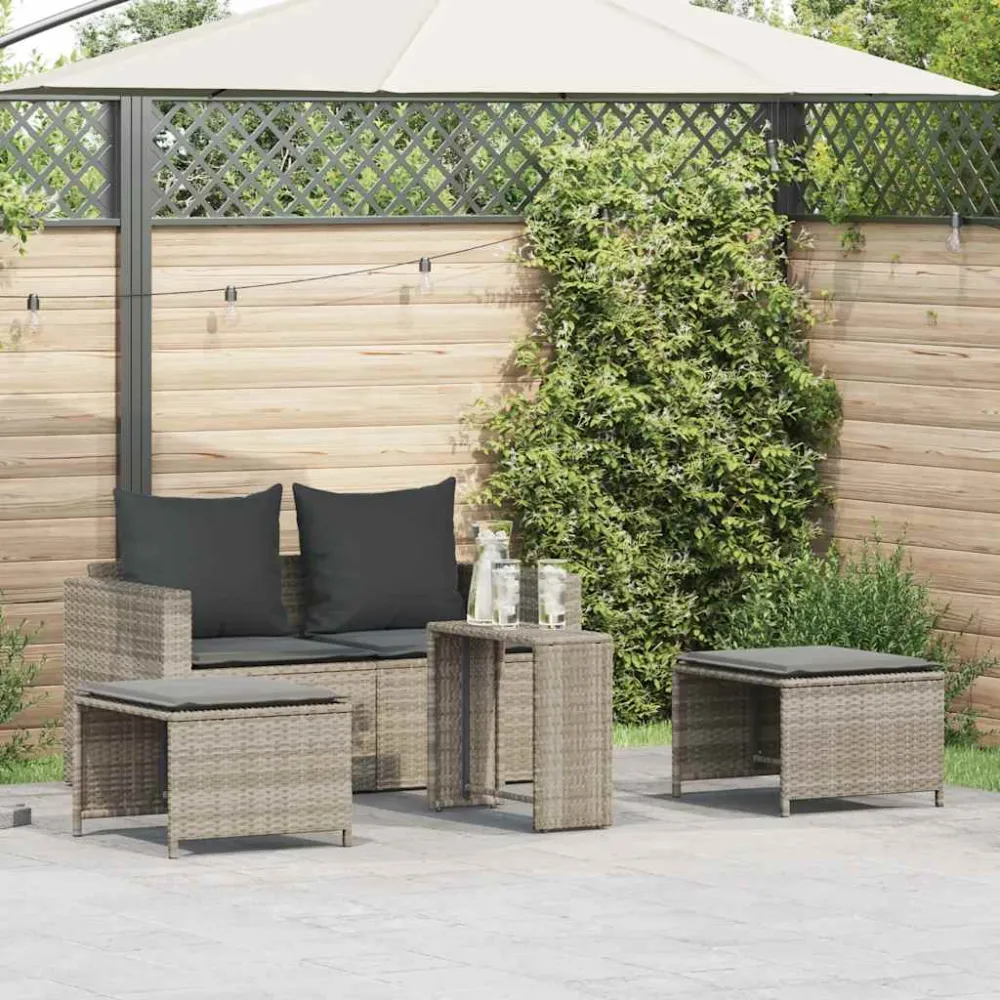 5-delige Tuinbankstel kussens stapelbaar poly rattan lichtgrijs vidaXL