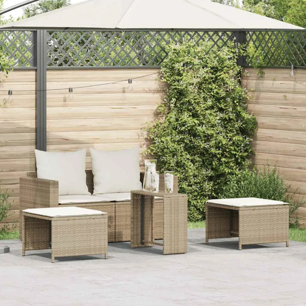 5-delige Tuinbankstel met kussens stapelbaar beige poly rattan vidaXL