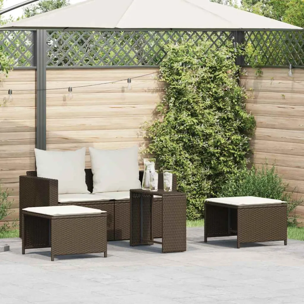 5-delige Tuinbankstel met kussens stapelbaar poly rattan bruin vidaXL