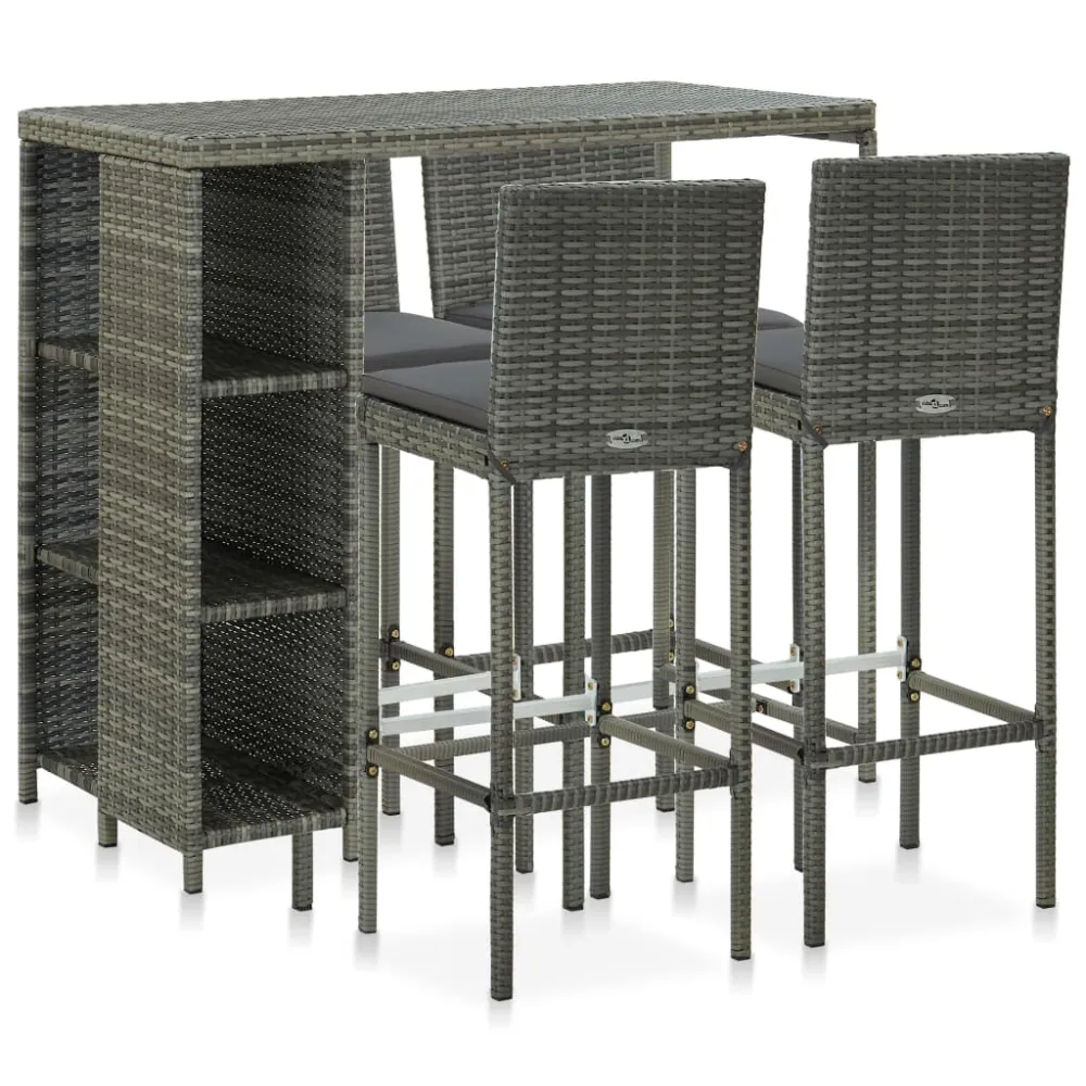 5-delige Tuinbarset met kussens poly rattan grijs vidaXL