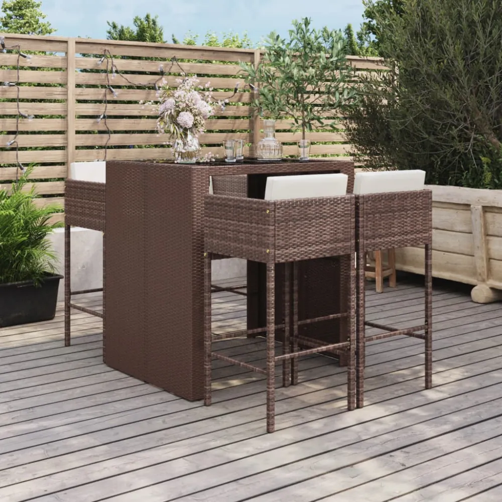 5-delige Tuinbarset met kussens poly rattan bruin vidaXL