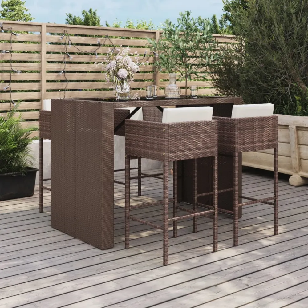 5-delige Tuinbarset met kussens poly rattan bruin vidaXL