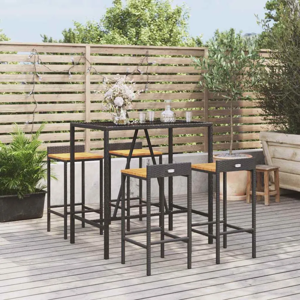 5-delige Tuinbarset poly rattan en massief acaciahout zwart vidaXL