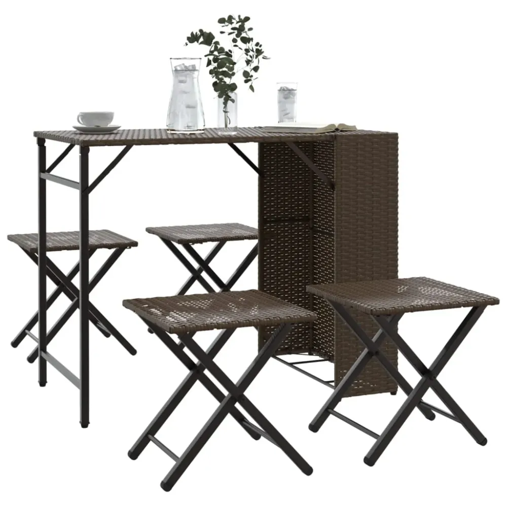 5-delige Tuinset inklapbaar poly rattan bruin vidaXL